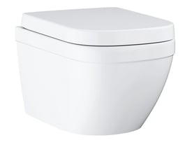 Grohe Euro Ceramic kompakt væghængt WC i alpinhvid med låg lukket, viser et moderne og stilrent design.
