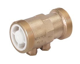 Kemper EA kontraventil i rødgods med 1/2" tilslutning og synligt hvidt spjæld på isoleret baggrund.