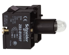 Schneider Electric ZB2-BV007 lampekrop med klar glimpære, designet til 230/130V og BA9s lyskilder.