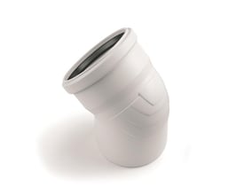 Raupiano bøjning DN200/45° i hvid plastik, et afløbsrør med 45 graders vinkel og 200mm diameter.