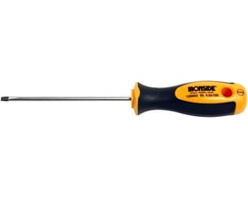 Ironside-skruetrækker med lige kærv, 3 mm og 80 mm klinge, set fra siden med gul-sort tokomponenthåndtag.