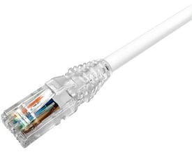 Hvidt patchkabel KAT6A U/UTP LSZH på 2,0 meter med transparent RJ45-stik, der viser farvede ledere og hvid isolering.