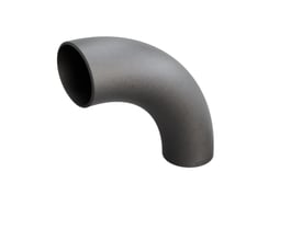 Indura 90° bøjning i P235GH-TC1 stål, 323,9 x 12,5 mm, med en radius på 770 mm, vist isoleret.