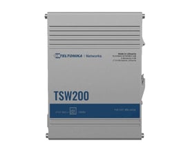 Teltonika TWS200 industriel POE+ Ethernet switch med 8 Gigabit porte og 2 SFP porte, fremstillet i Litauen.