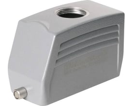 Weidmüller kabelhus størrelse 6 til 1xM25 topmontering med 1 bøjle, fremstillet i grå metal med rillet overflade.