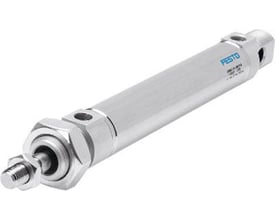 Festo normcylinder DSNU-20-70-PPV-A i aluminium med en stempelstang og justerbar endepositionsdæmpning.