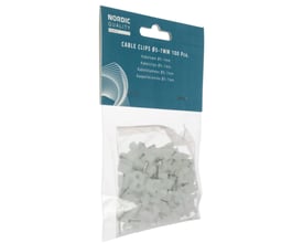 Nordic Quality kabelklips til 5-7 mm kabler, 100 stk. hvide, vist i original emballage med tydeligt produktnavn.