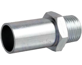 Unico forzinket overgangsnippel med 18mm rørdimension og 1/2" udvendigt gevind, isoleret på hvid baggrund.