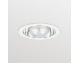 Philips GreenSpace Downlight DN472B, hvid, 200 mm, med klar optik og DALI-dæmpning monteret i et hvidt loft.
