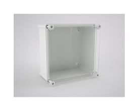 Uriarte CU44 kassebund i grå PE-plast med dimensionerne 360 x 360 mm, vist med gennemsigtigt låg.