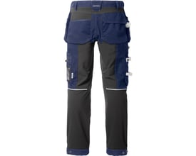 Kansas GenY håndværkerbukser i marineblå og mørkegrå, str. C46, set bagfra med fokus på funktionelle CORDURA-forstærkede lommer og stretchpaneler.