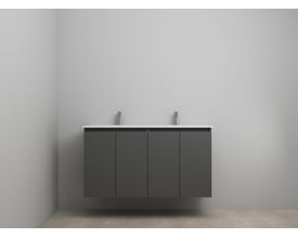 Sanibell Online møbelsæt i mat antracit med 121 cm bredde og dobbelt porcelænsvask med to hanehuller.