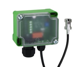Schneider Electric SCC110 kondensføler i grønt hus med klar plastoverdækning, 24 VAC, med fjernføler og 2 meter ledning.