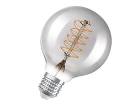 Osram Ledvance 1906 globe 80 smoke LED-pære med klar glødetråd og E27 fatning, isoleret på hvid baggrund.