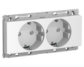 Lauritz Knudsen Opus66 dobbelt stikkontakt med sidejord i lysegrå, med 2 modul udtag til planforsænket montage.