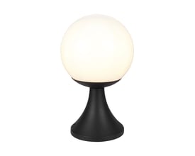 V-TAC Pro standerlampe i mat sort med en opal plastkugle, vist mod en neutral baggrund.