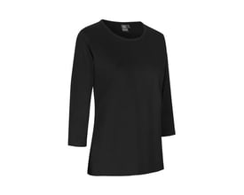 ID Identity T-shirt til damer i sort, str. S, med 3/4 ærmer og rund hals, vist på hvid baggrund.