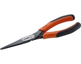 Bahco spidstang 140 mm lige kæber med orange og sorte ergonomiske greb i krom-vanadium stål med sortoxideret finish.
