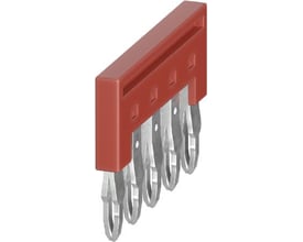 Rød, isoleret fempolet laske fra Wieland, model IVB WTN 4-5, med fem metalliske kontaktben.