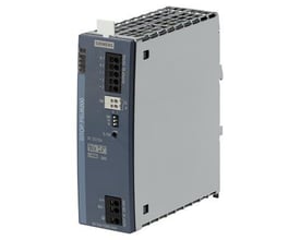 Siemens SITOP PSU6200 strømforsyning 12 V/12 A set fra højre side, viser tilslutningsterminaler for input og output samt diagnoseinterface.