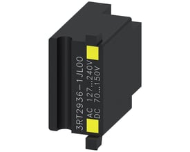 Siemens overspændingsdæmper med LED og modelnummer 3RT2936-1JL00, specificeret til 127-240V AC og 70-150V DC.