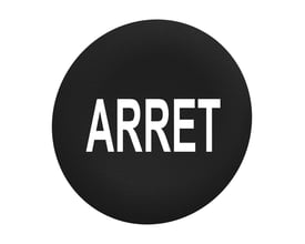 Schneider Electric sort trykflade med hvid "ARRET" tekst til Ø30 mm flush trykknaphoveder.