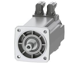 Siemens SIMOTICS S-1FK2 CT servomotor med cylindrisk aksel og to M17 stik, vist på hvid baggrund.