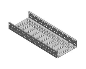 Illustration af Stago kabelbakke KB184, 500x60x2 mm, el-forzinket stål, med perforeringer og forstærkninger.