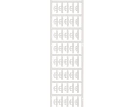 Weidmüller SlimFix Clip ledningsmærker SFC 1/21 i hvid, vist som en strimmel med 6 rækker af mærker, klar til montering.