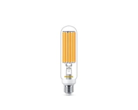 Philips Lighting Master Ultra Efficient SON-T LED-lyskilde med klar, aflang glaskolbe, synlige lysrør og E27-sokkel.