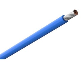 Amokabel TEXILine HF90 FT monteringsledning på 4 mm² i lyseblå med synlig flertrådet leder i enden.