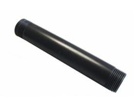 Sort PVC pasrør med gevind i begge ender, 1" x 190mm, placeret på en hvid baggrund.