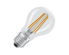Ledvance LED standard VALUE filamentpære i klar glas med synlige filamenter og E27-fatning.