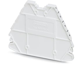 Phoenix Contact endeplade D-PTRV 4 i hvid, vist fra siden med nummerering 1-4 på den skrånende kant.