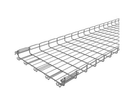 Nærbillede af Legrand Gitterbakke FC med 54mm højde, der viser den hurtige samling og sikkerhedskant i zinkaluminium.