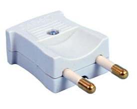 Lauritz Knudsen flad lige stikprop uden jord til 2,5-10 mm ledning med isolerede stikben og aflastningsbøjle, 16A 230V.