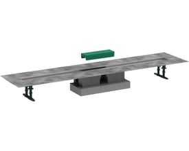 Hansgrohe uBox universelt installationssæt 1200 mm, viser et rustfrit stål afløb med grå betonlook og tilhørende monteringsdetaljer.