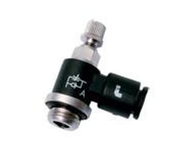 Parker Legris kontraventil med flow regulator, 6mm udvendig diameter og G1/8 gevind i sort teknisk polymer.