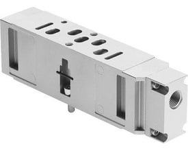 Festo vertikal-forsyningsplade VABF-S3-1-P1A3-G14 i aluminium fremstillet til montage mellem manifold-underdel og ventil.