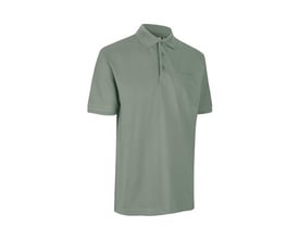 ID Identity poloshirt i støvet grøn, str. XL, med brystlomme og knaplukning foran.