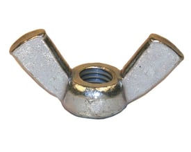 Nærbillede af Dresselhaus M12 fløjmøtrik, viser den el-galvaniserede overflade og metriske gevind.