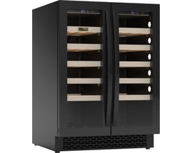 Thermex Winemex 40 vinkøler med sort finish, dobbelte glasdøre og 10 hylder af FSC-certificeret bøgetræ, vist udvendigt.