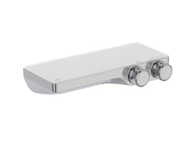 Ideal Standard Ceratherm S200 brusetermostat i krom og hvid med to betjeningsgreb og integreret glashylde.