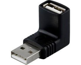 Deltaco USB A han til A hun vinklet adapter i sort plast med tydelige porte og et l godt design.