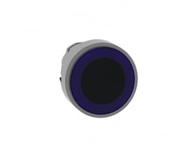 Schneider Electric ZB4 LED-ring lampetrykhoved med blå farve og kromfrontring, diameter 22 mm.