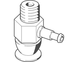 Festo vakuumsuger VAS-8-M5-S-PUR-B med 8 mm sugekopdiameter og højdekompensator, illustreret med en teknisk tegning.