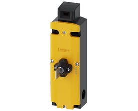 Siemens Interlock-switch 1300N, 24VDC i gult og gråt metalhus med nøgle i betjeningspanel og LED-indikatorer på siden.