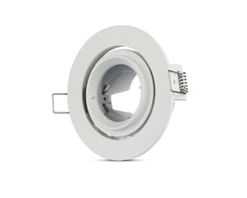 Hvid V-TAC VIPBAR GU10 lampefatning i aluminium med en justerbar funktion og monteringsclips.