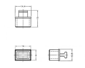 Tekniske tegninger af DeLock SFP dust cover, der viser dimensioner i millimeter og forskellige vinkler.