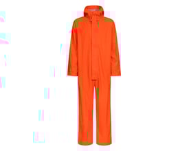 Lyngsøe brandhæmmende regndragt FR-LR13-05 i neonorange PU, str. 3XL, vist forfra på hvid baggrund.